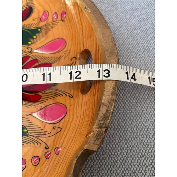 Vtg Hand Painted Floral Lacquered Wooden Serving Tray Bowl Dish Decorative - Picture 8 of 9